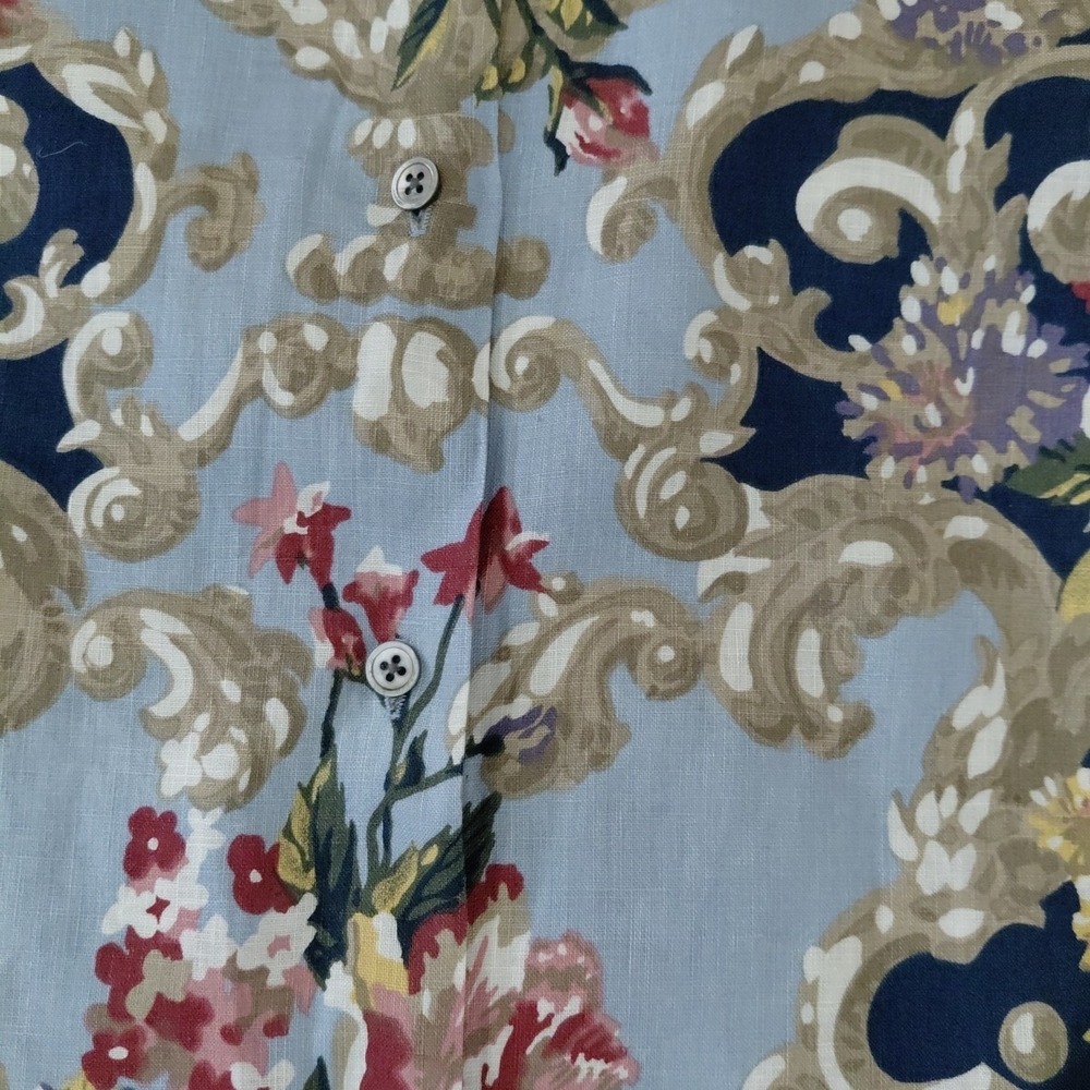 Vintage Classiques Countryside Button Up Blouse Top LARGE 100% Linen Blue Floral - Picture 5 of 12